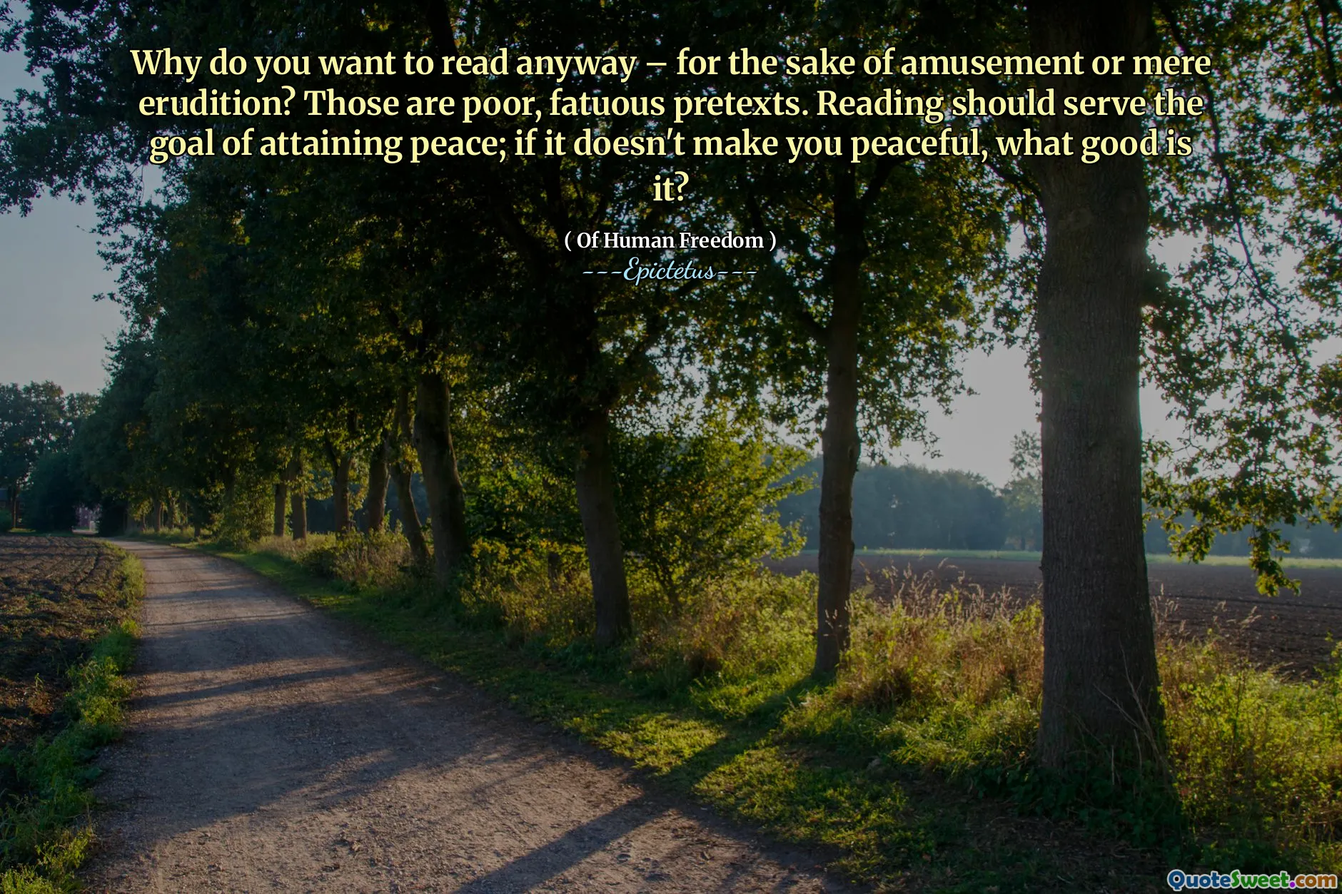 De ce vrei să citești oricum - de dragul amuzamentului sau simpla erudiție? Acestea sunt pretexte sărace, grase. Citirea ar trebui să servească obiectivului de a atinge pacea; Dacă nu te face pașnic, ce bine este?