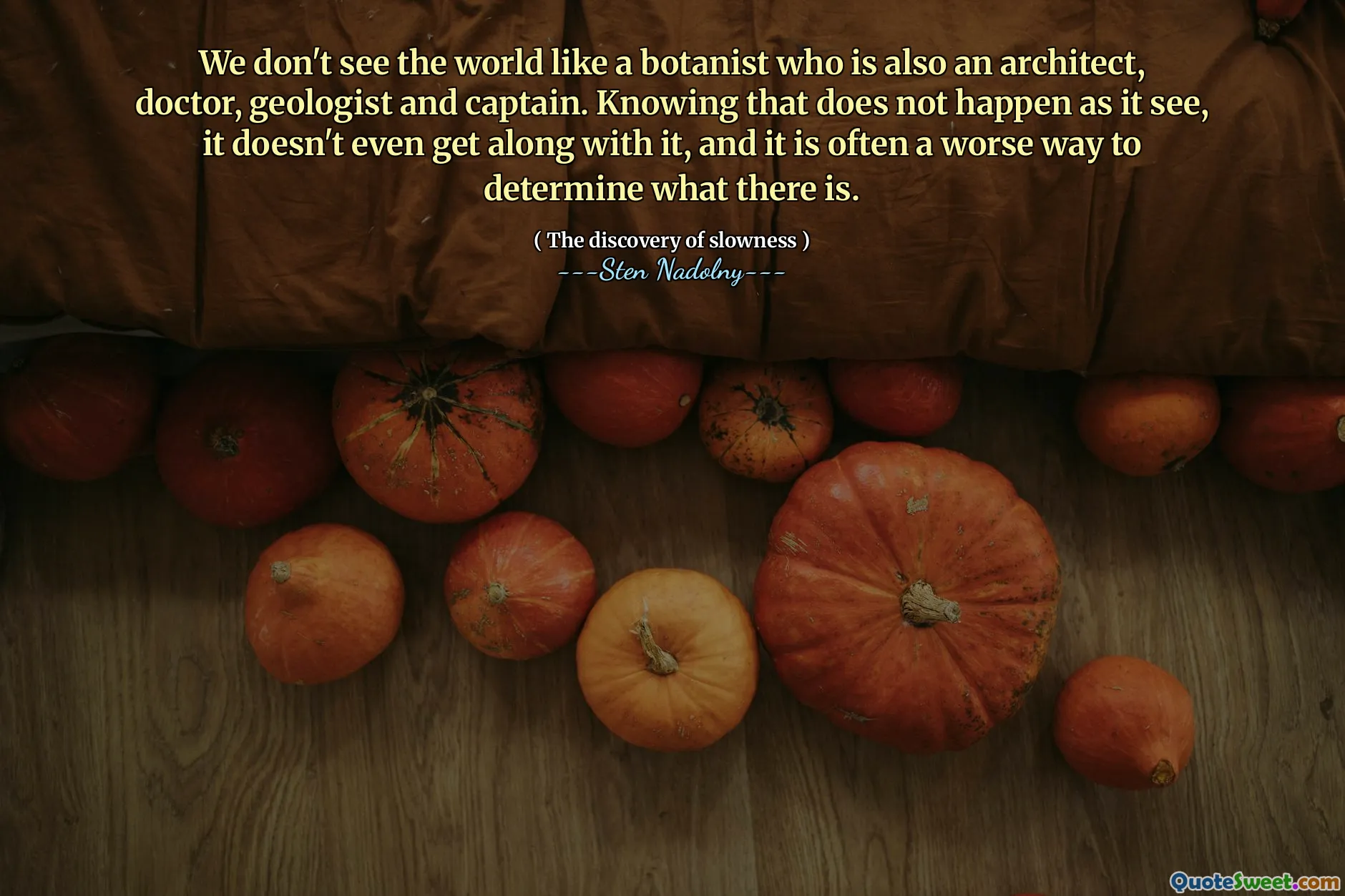 We don't see the world like a botanist who is also an architect, doctor, geologist and captain. Knowing that does not happen as it see, it doesn't even get along with it, and it is often a worse way to determine what there is.