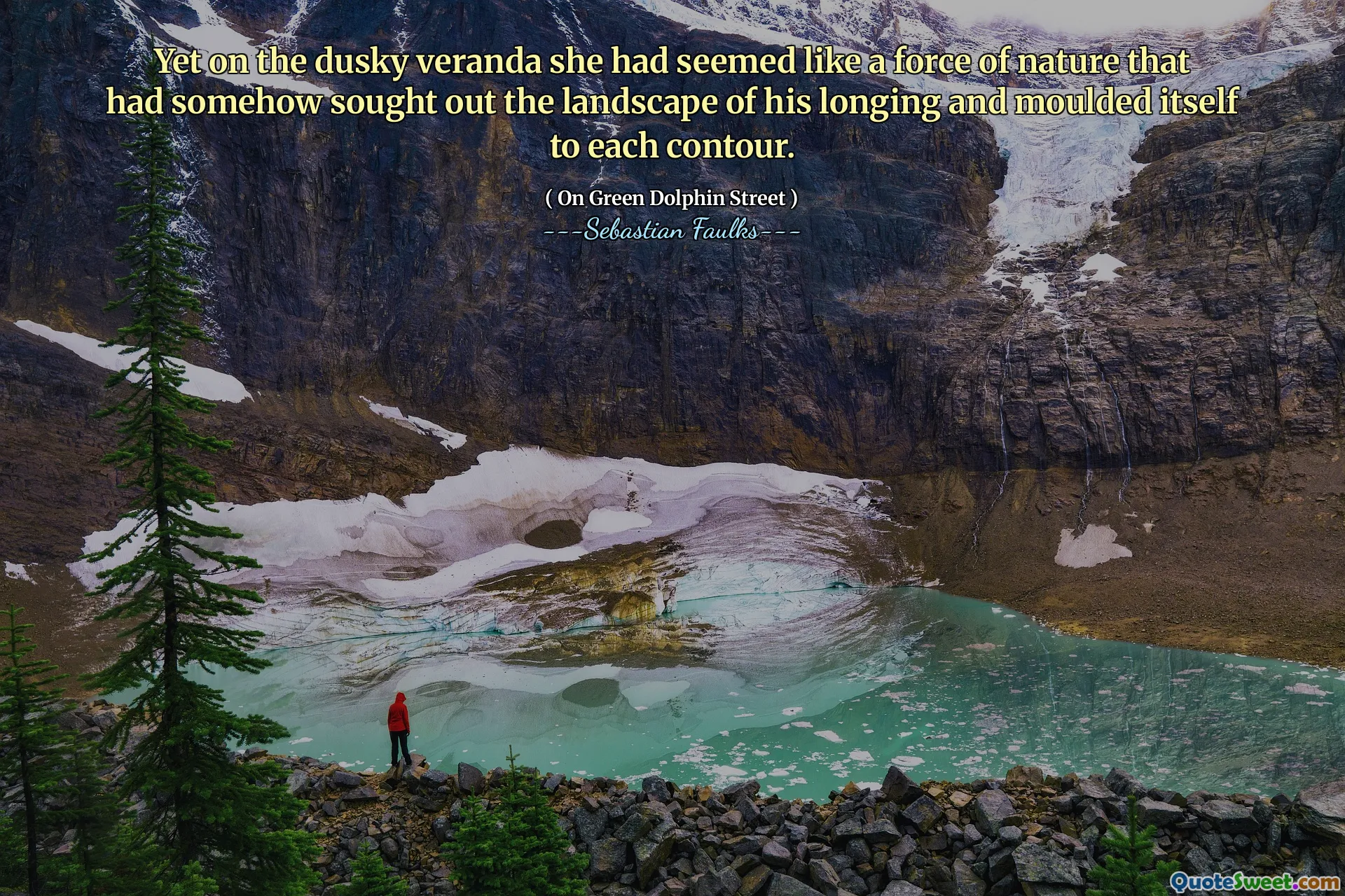 然而，在暗淡的阳台上，她似乎像是一种自然力量，以某种方式寻找了他渴望的景观，并将自己塑造成每个轮廓。