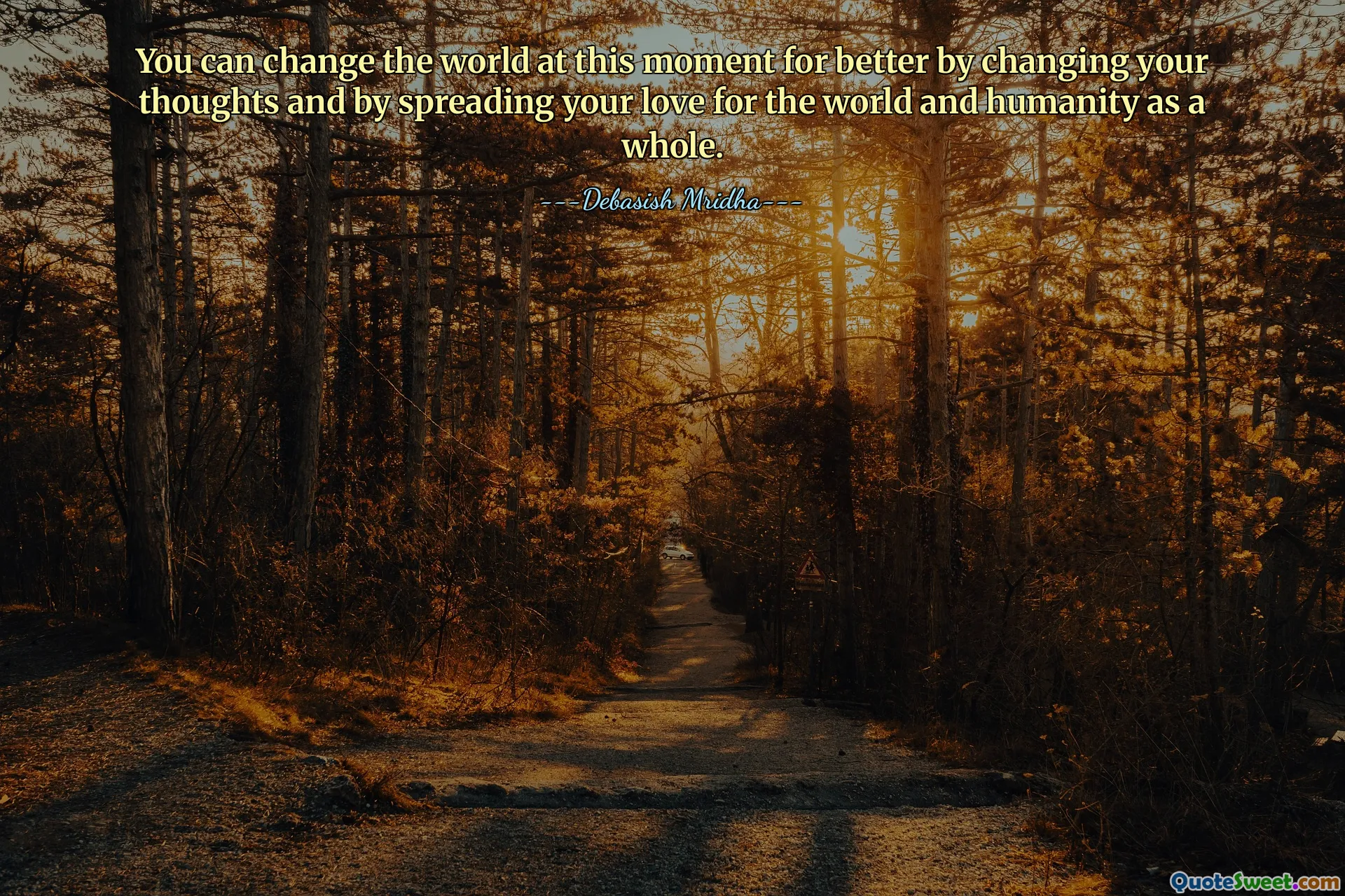 You can change the world at this moment for better by changing your thoughts and by spreading your love for the world and humanity as a whole.