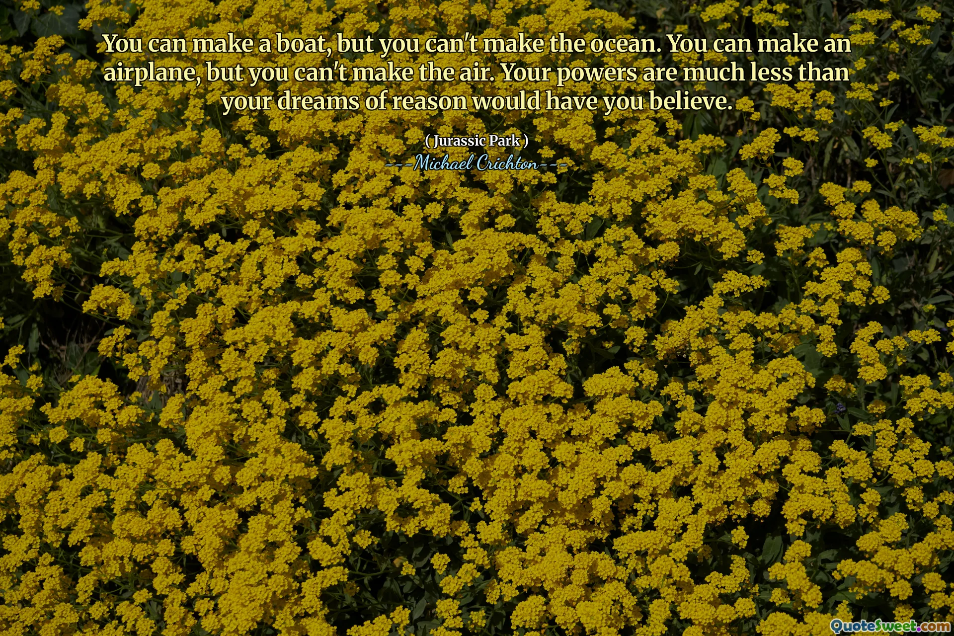 Puteți face o barcă, dar nu puteți face oceanul. Puteți face un avion, dar nu puteți face aerul. Puterile tale sunt mult mai mici decât ar fi crezut visele tale.