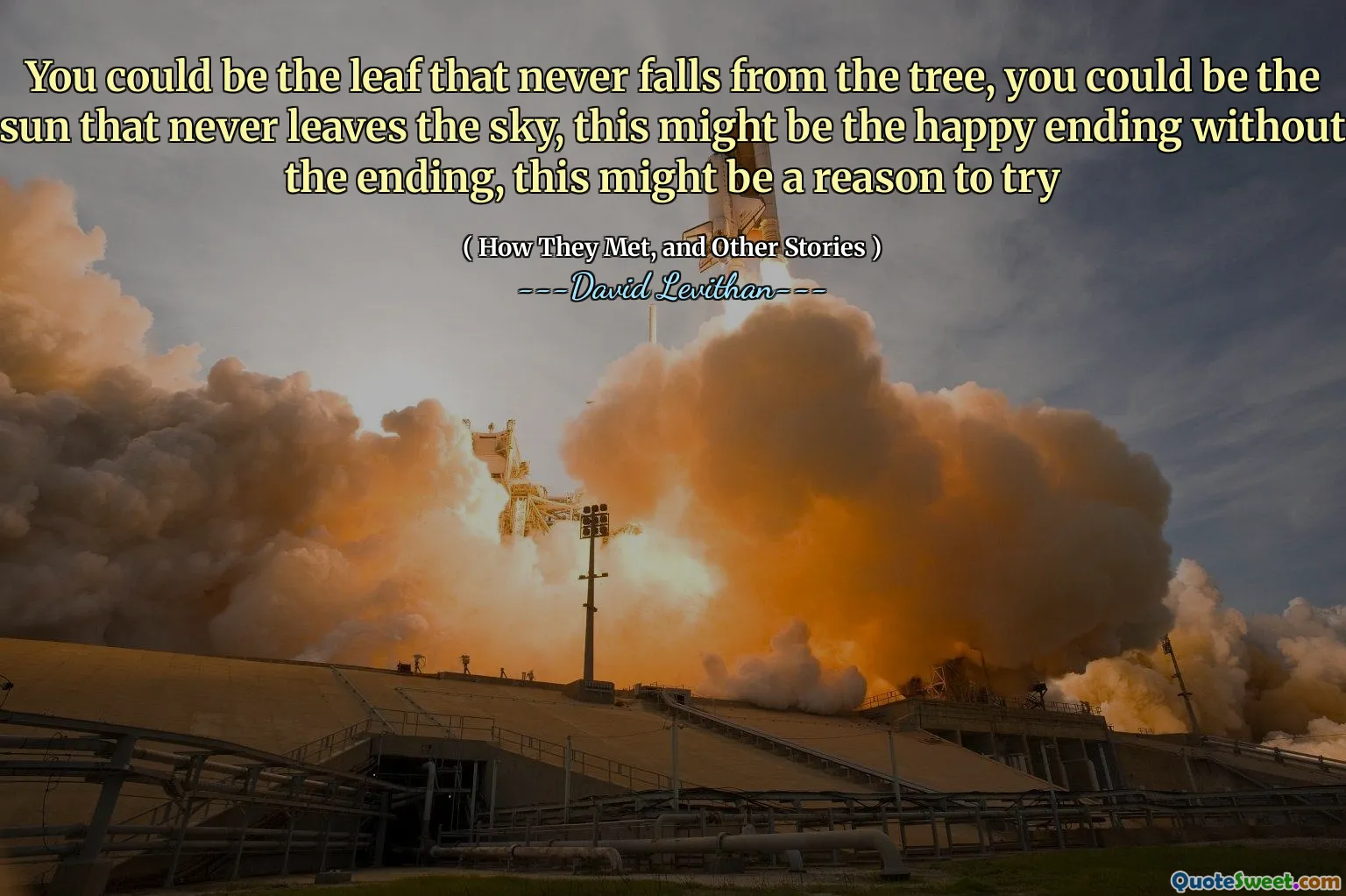 You could be the leaf that never falls from the tree, you could be the sun that never leaves the sky, this might be the happy ending without the ending, this might be a reason to try