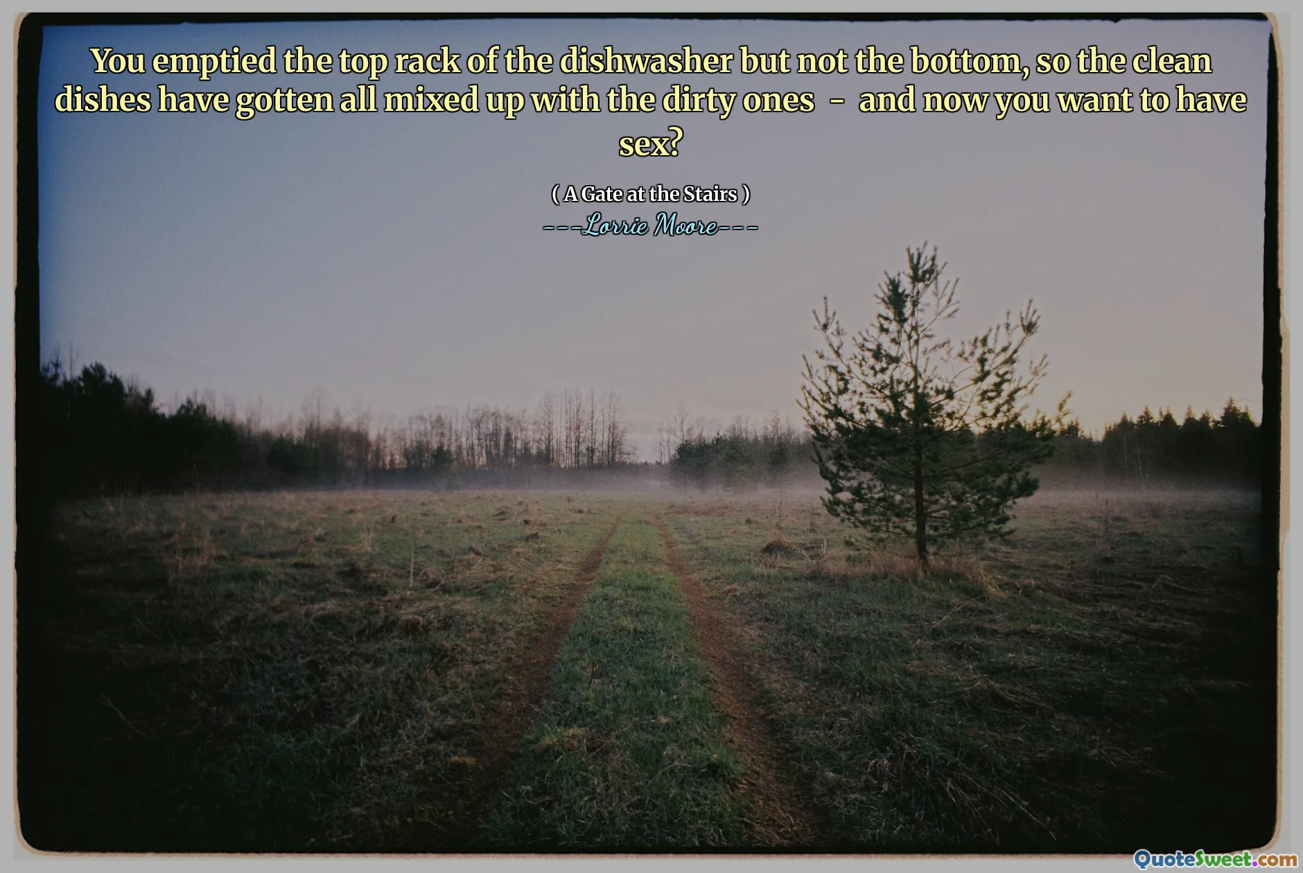 You emptied the top rack of the dishwasher but not the bottom, so the clean dishes have gotten all mixed up with the dirty ones - and now you want to have sex?