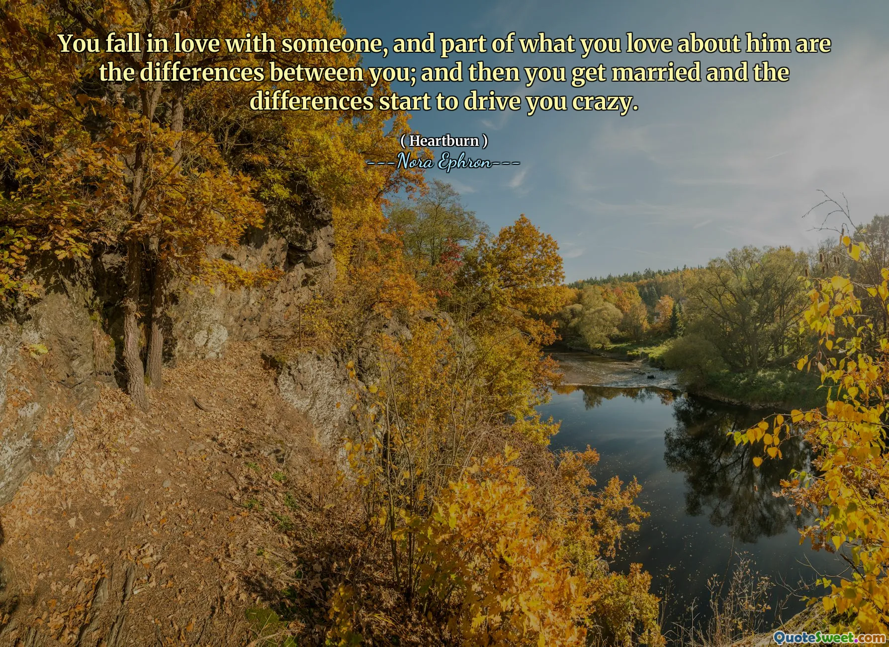 You fall in love with someone, and part of what you love about him are the differences between you; and then you get married and the differences start to drive you crazy.