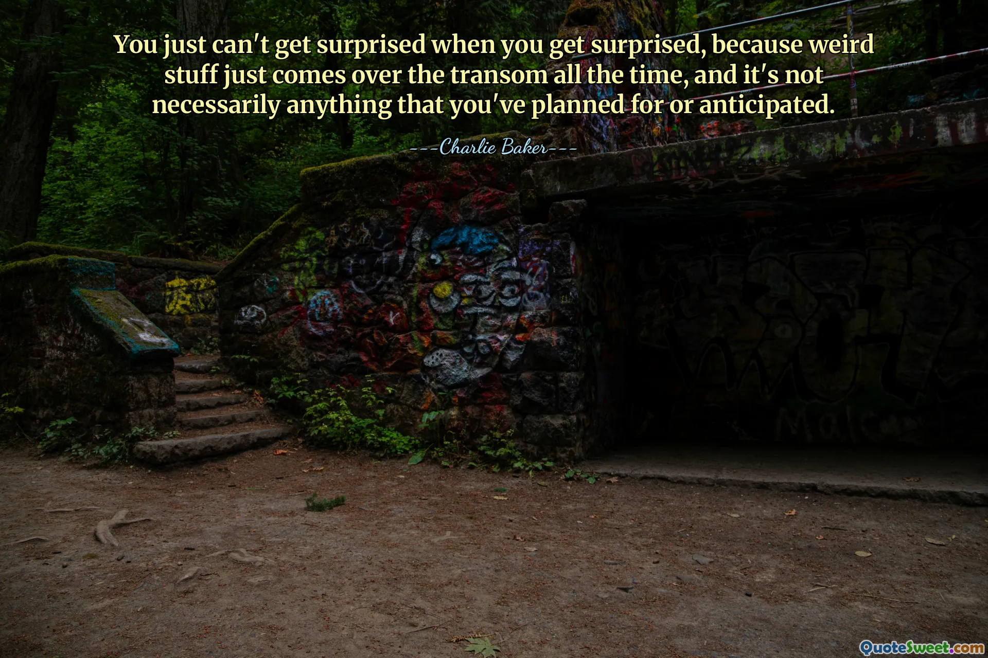 You just can't get surprised when you get surprised, because weird stuff just comes over the transom all the time, and it's not necessarily anything that you've planned for or anticipated.