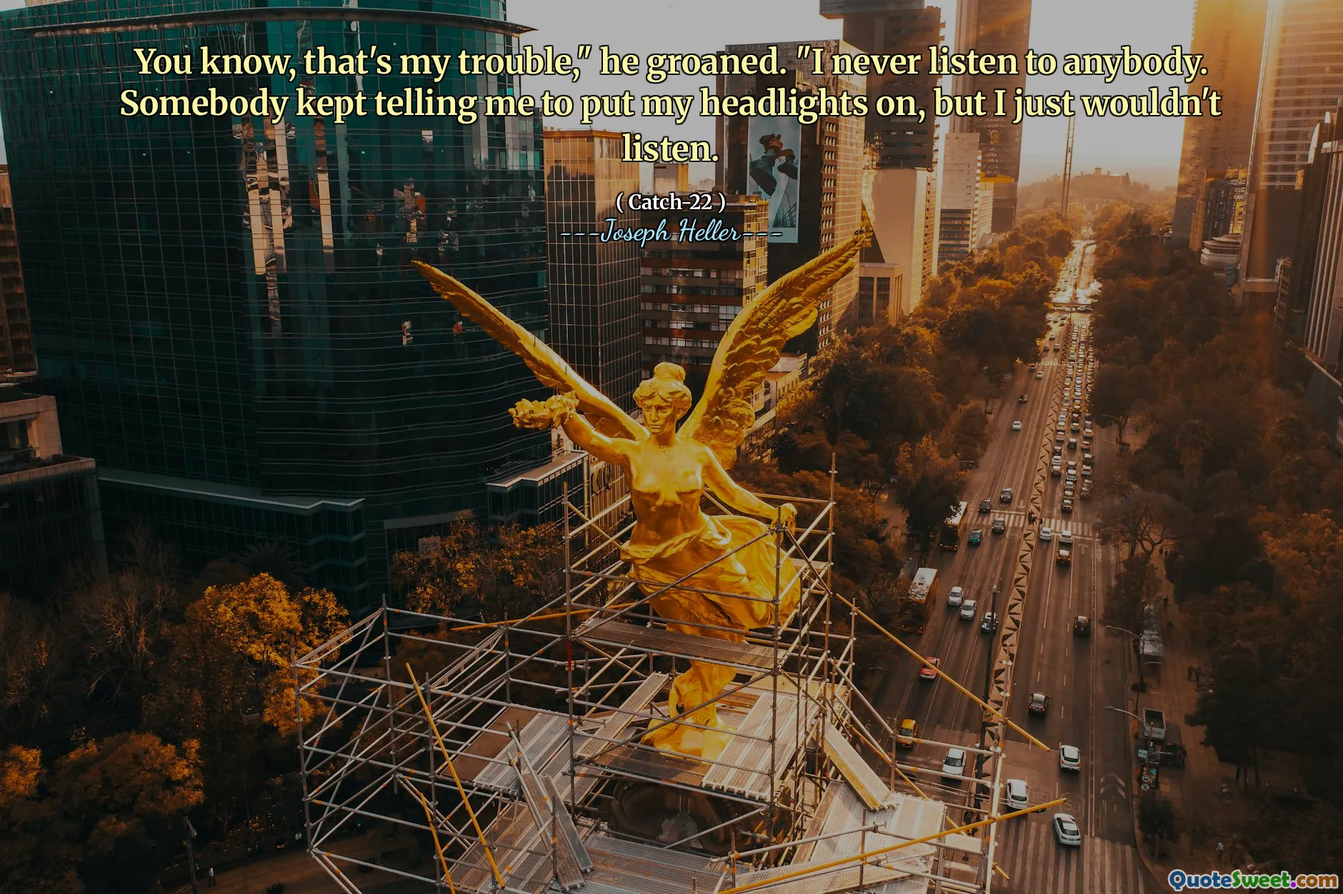 თქვენ იცით, ეს ჩემი უბედურებაა. ”მან წამოიძახა.” მე არასდროს არავის ვუსმენ. ვიღაც მეუბნებოდა, რომ ფარები დავაყენო, მაგრამ მე უბრალოდ არ მოვისმინე.