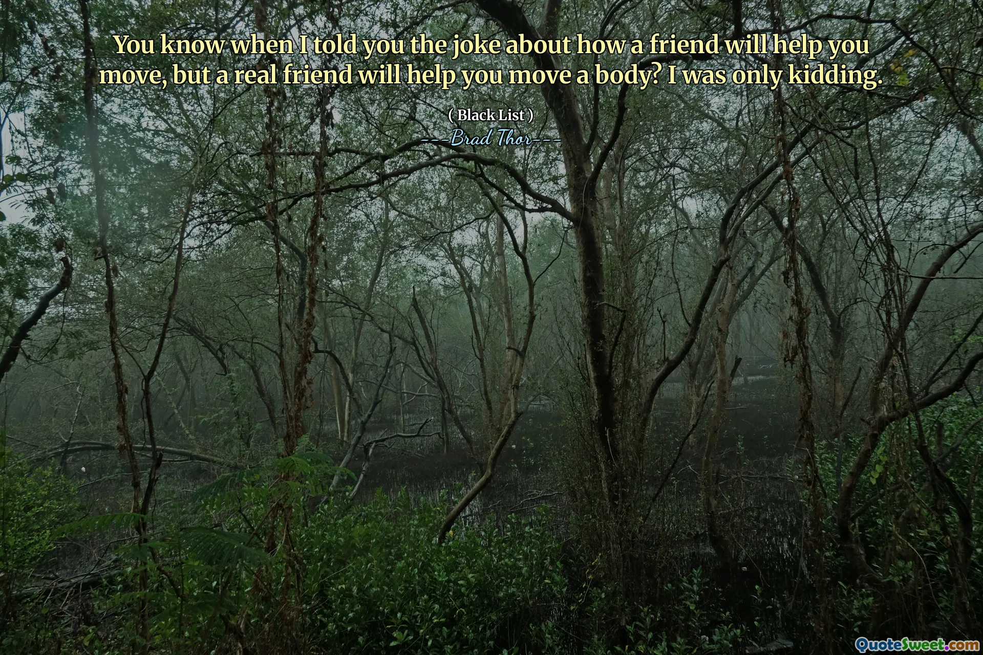 You know when I told you the joke about how a friend will help you move, but a real friend will help you move a body? I was only kidding.
