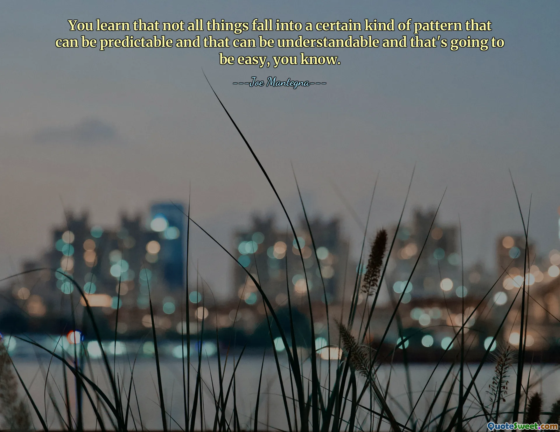 आप सीखते हैं कि सभी चीजें एक निश्चित प्रकार के पैटर्न में नहीं आती हैं जिसका अनुमान लगाया जा सकता है और जिसे समझा जा सकता है और यह आसान होने वाला है, आप जानते हैं।