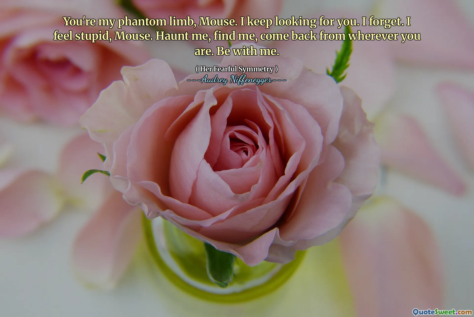 You're my phantom limb, Mouse. I keep looking for you. I forget. I feel stupid, Mouse. Haunt me, find me, come back from wherever you are. Be with me.