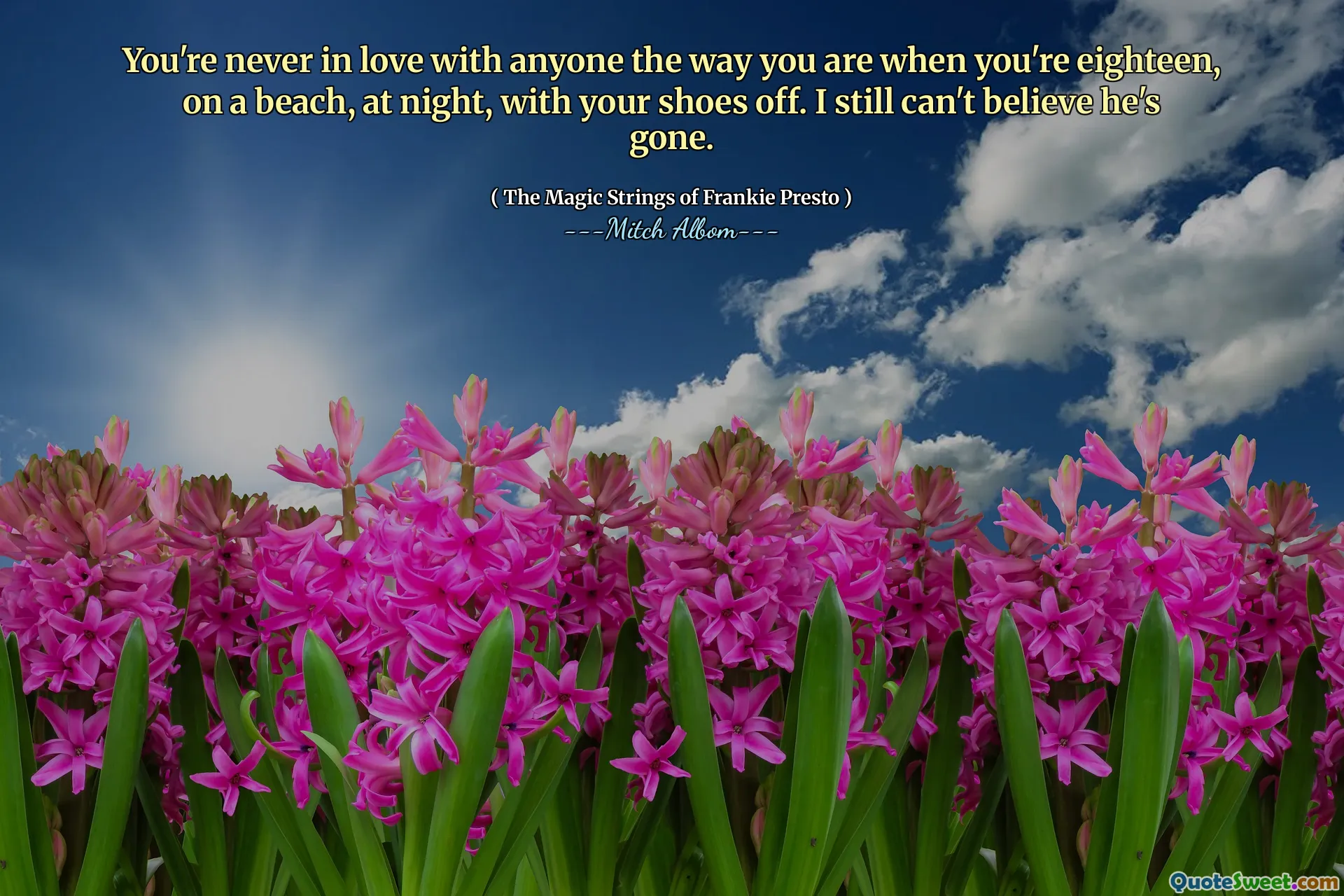 You're never in love with anyone the way you are when you're eighteen, on a beach, at night, with your shoes off. I still can't believe he's gone.