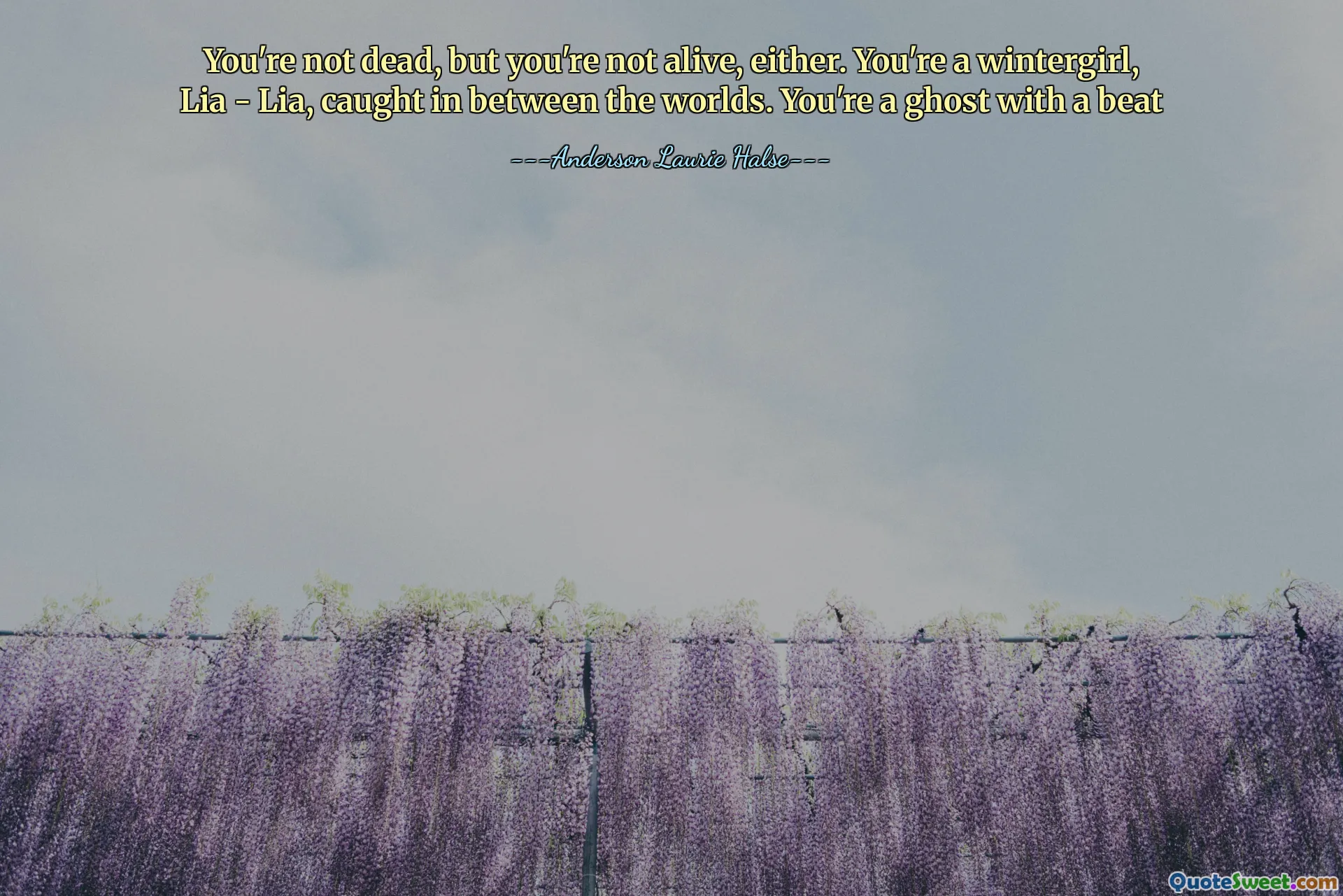 You're not dead, but you're not alive, either. You're a wintergirl, Lia - Lia, caught in between the worlds. You're a ghost with a beat