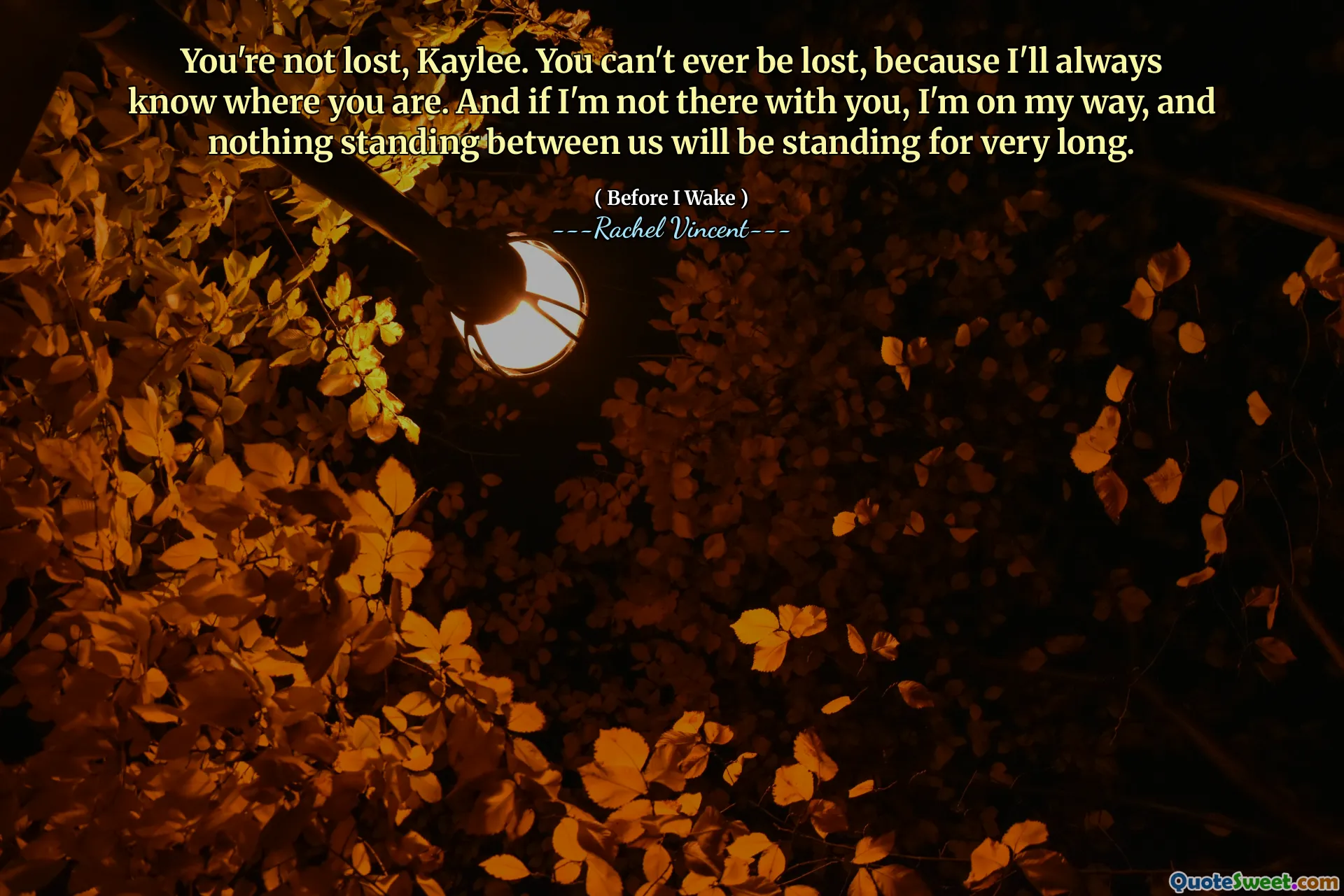 You're not lost, Kaylee. You can't ever be lost, because I'll always know where you are. And if I'm not there with you, I'm on my way, and nothing standing between us will be standing for very long.