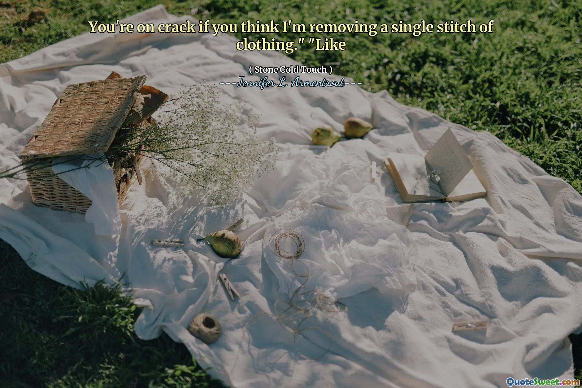 You're on crack if you think I'm removing a single stitch of clothing." "Like