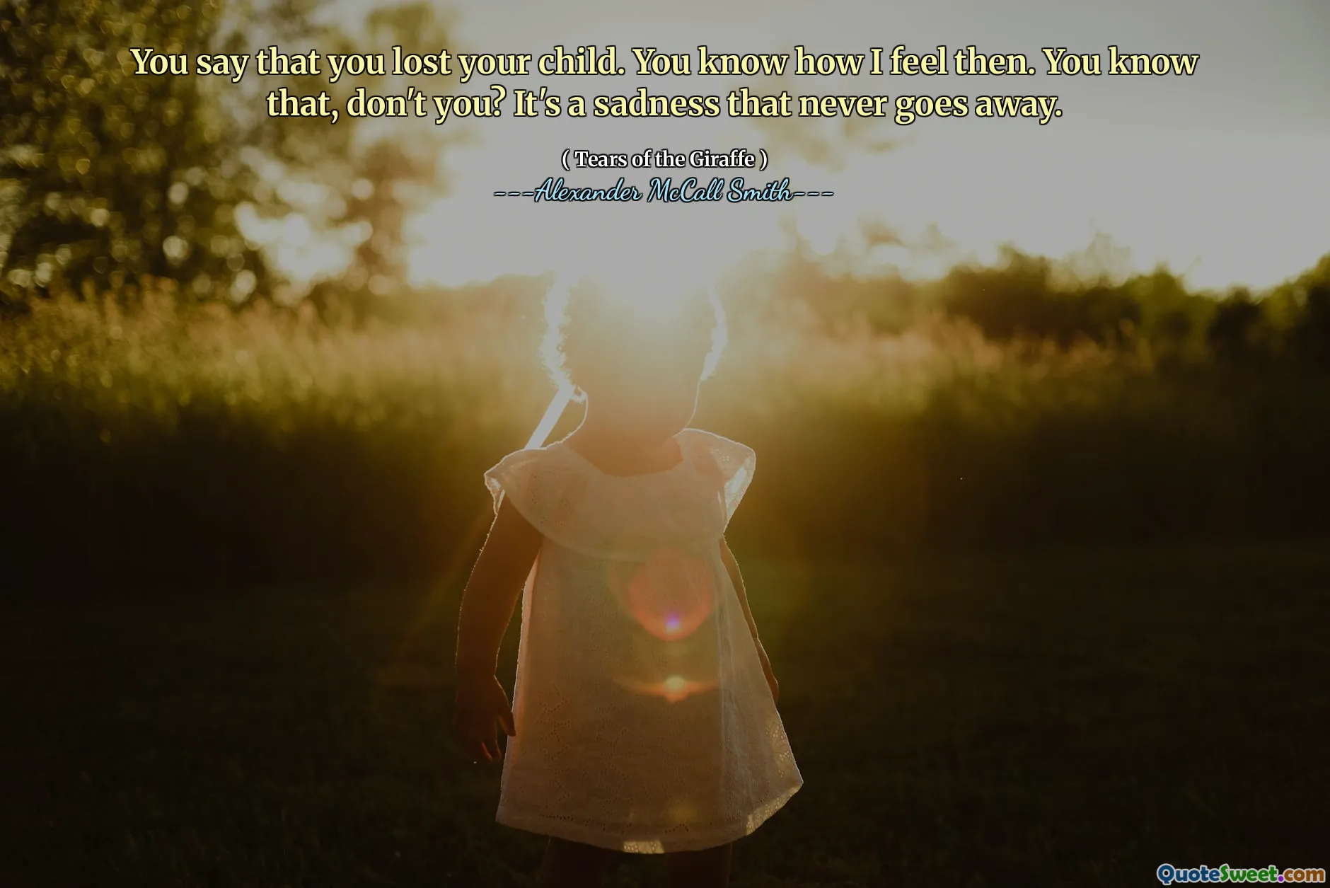 你说你失去了孩子。你知道我的感觉。你知道，不是吗？这是一种永不消失的悲伤。