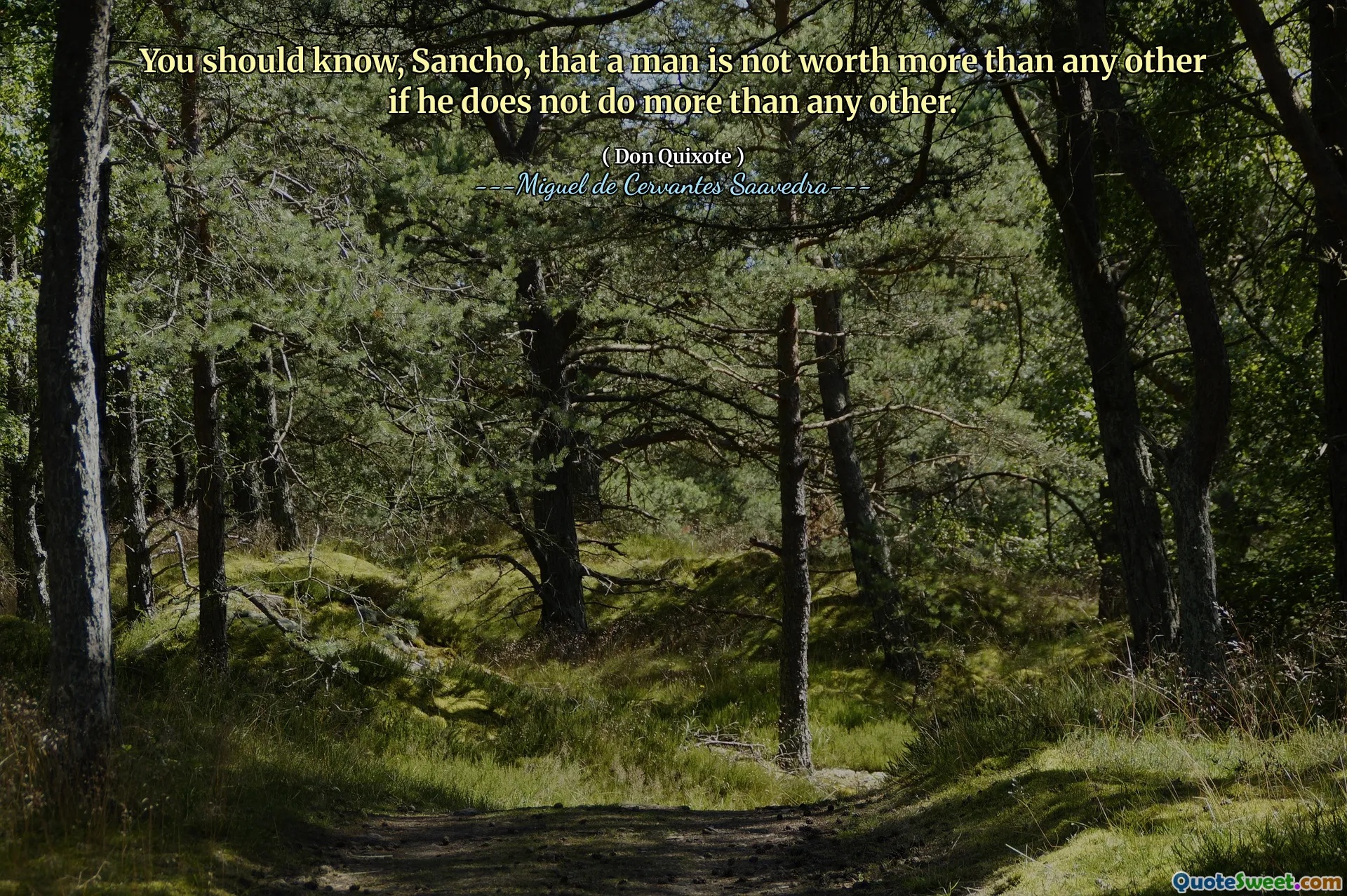 You should know, Sancho, that a man is not worth more than any other if he does not do more than any other.