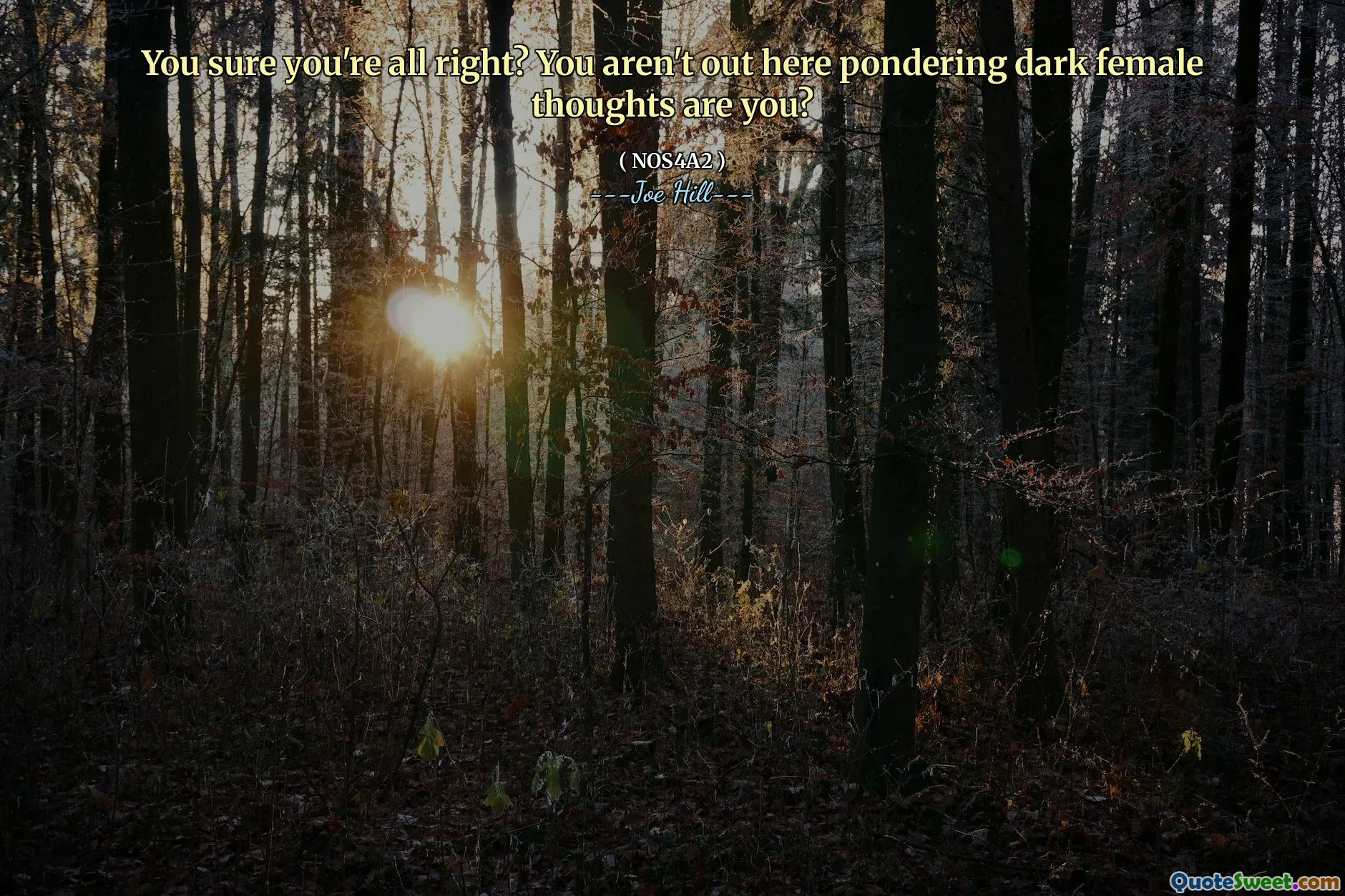You sure you're all right? You aren't out here pondering dark female thoughts are you?