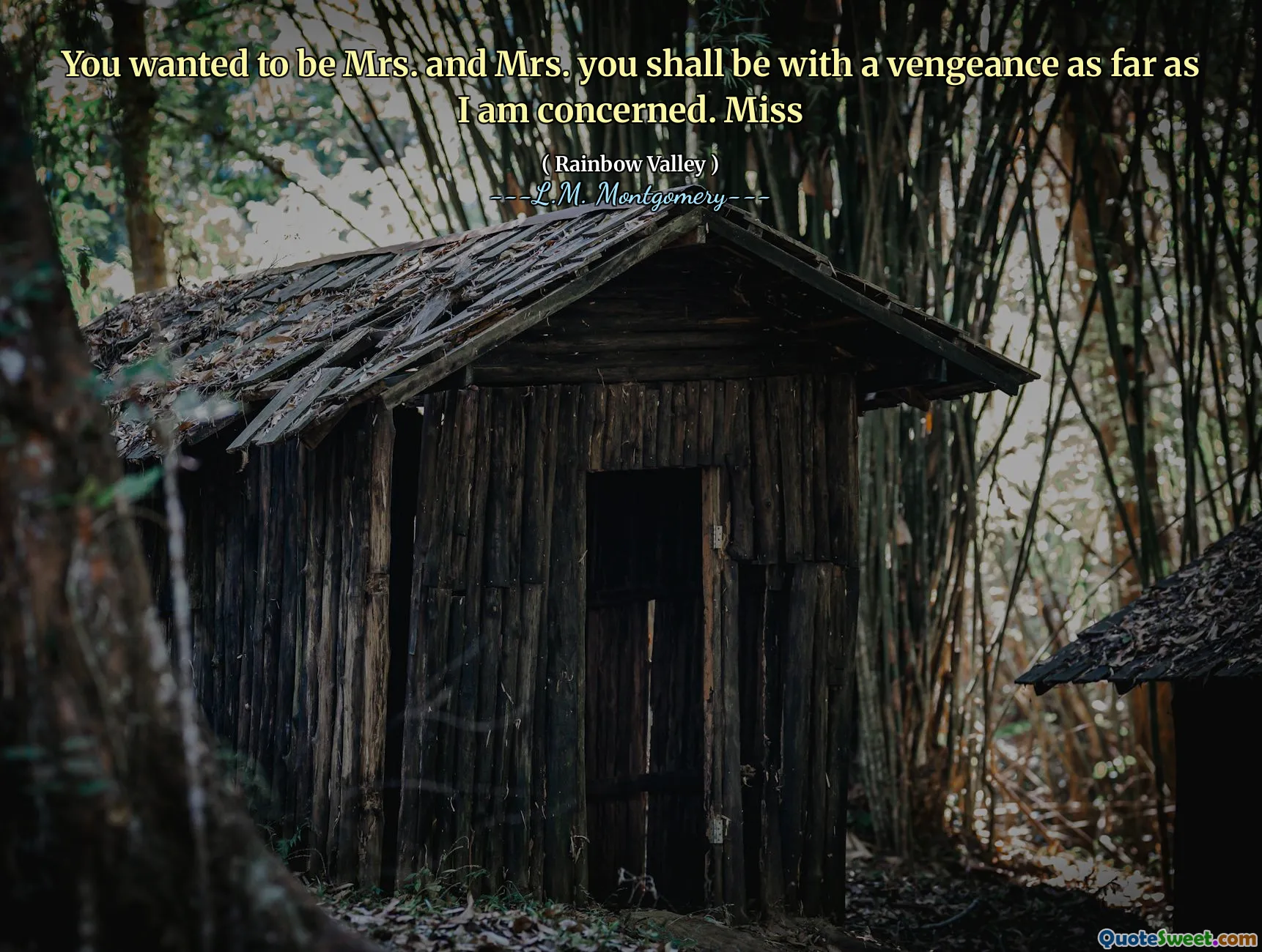 You wanted to be Mrs. and Mrs. you shall be with a vengeance as far as I am concerned. Miss