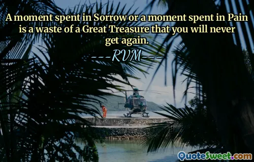 A moment spent in Sorrow or a moment spent in Pain is a waste of a Great Treasure that you will never get again.