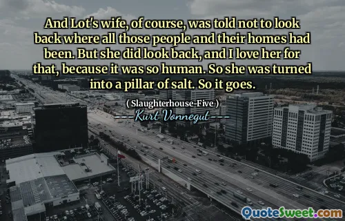 当然，Lot的妻子被告知不要回顾所有这些人及其房屋的地方。但是她确实回头看，我爱她，因为那是如此人性化。因此，她变成了盐的支柱。所以去了。