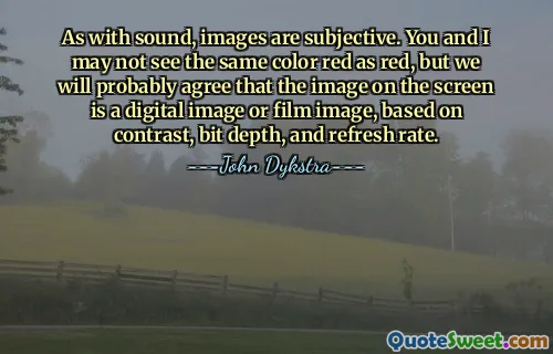 As with sound, images are subjective. You and I may not see the same color red as red, but we will probably agree that the image on the screen is a digital image or film image, based on contrast, bit depth, and refresh rate.