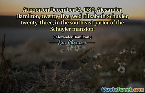 At noon on December 14, 1780, Alexander Hamilton, twenty-five, wed Elizabeth Schuyler, twenty-three, in the southeast parlor of the Schuyler mansion.