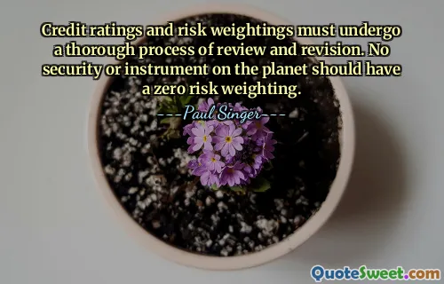 Credit ratings and risk weightings must undergo a thorough process of review and revision. No security or instrument on the planet should have a zero risk weighting.