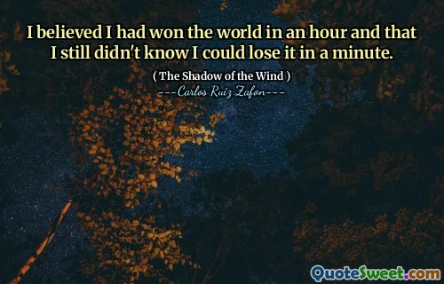 I believed I had won the world in an hour and that I still didn't know I could lose it in a minute.