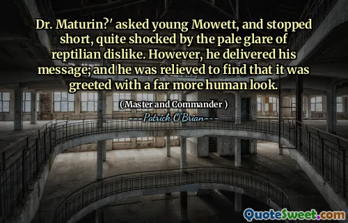 Dr. Maturin?' asked young Mowett, and stopped short, quite shocked by the pale glare of reptilian dislike. However, he delivered his message; and he was relieved to find that it was greeted with a far more human look.