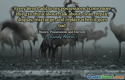 Every item I add to my possessions is one more thing to think about, talk about, clean, repair, display, rearrange, and replace when it goes bad.