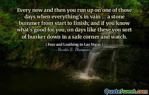 Every now and then you run up on one of those days when everything's in vain … a stone bummer from start to finish; and if you know what's good for you, on days like these you sort of hunker down in a safe corner and watch.
