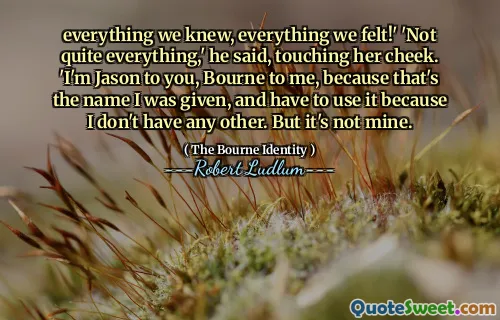 我们所知道的一切，我们所感受到的一切！ “不完全是，”他说，抚摸着她的脸颊。 “我对你来说是杰森，对我来说是伯恩，因为这是我的名字，并且必须使用它，因为我没有其他名字。但这不是我的。