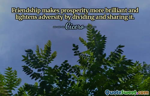 Friendship makes prosperity more brilliant and lightens adversity by dividing and sharing it.