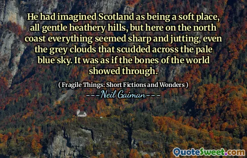 He had imagined Scotland as being a soft place, all gentle heathery hills, but here on the north coast everything seemed sharp and jutting, even the grey clouds that scudded across the pale blue sky. It was as if the bones of the world showed through.