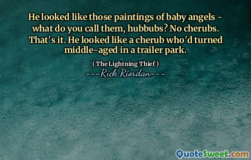He looked like those paintings of baby angels - what do you call them, hubbubs? No cherubs. That's it. He looked like a cherub who'd turned middle-aged in a trailer park.