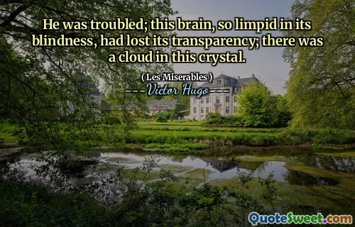 He was troubled; this brain, so limpid in its blindness, had lost its transparency; there was a cloud in this crystal.