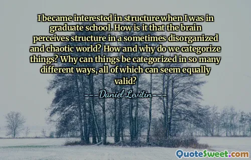 I became interested in structure when I was in graduate school. How is it that the brain perceives structure in a sometimes disorganized and chaotic world? How and why do we categorize things? Why can things be categorized in so many different ways, all of which can seem equally valid?