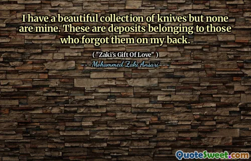 I have a beautiful collection of knives but none are mine. These are deposits belonging to those who forgot them on my back.