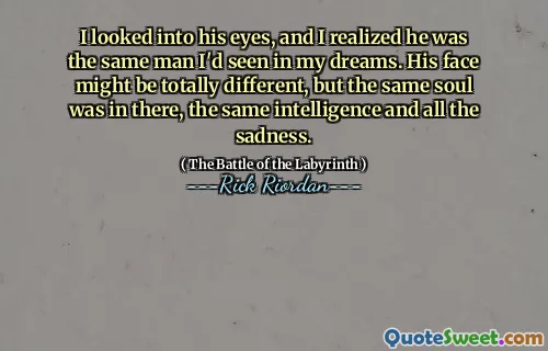 I looked into his eyes, and I realized he was the same man I'd seen in my dreams. His face might be totally different, but the same soul was in there, the same intelligence and all the sadness.