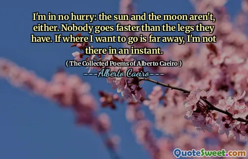 I'm in no hurry: the sun and the moon aren't, either. Nobody goes faster than the legs they have. If where I want to go is far away, I'm not there in an instant.