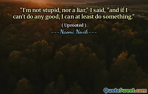 "I'm not stupid, nor a liar," I said, "and if I can't do any good, I can at least do something."