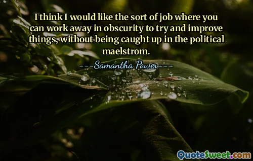I think I would like the sort of job where you can work away in obscurity to try and improve things, without being caught up in the political maelstrom.