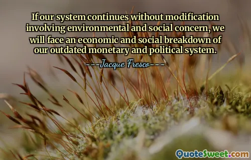 If our system continues without modification involving environmental and social concern, we will face an economic and social breakdown of our outdated monetary and political system.