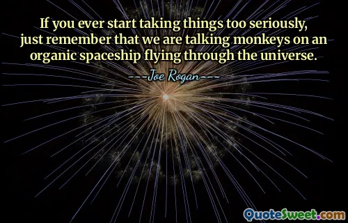 If you ever start taking things too seriously, just remember that we are talking monkeys on an organic spaceship flying through the universe.