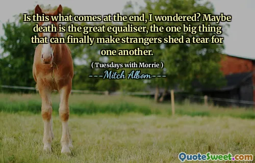 Is this what comes at the end, I wondered? Maybe death is the great equaliser, the one big thing that can finally make strangers shed a tear for one another.