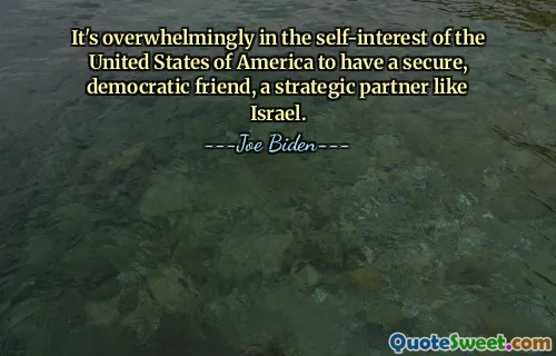 It's overwhelmingly in the self-interest of the United States of America to have a secure, democratic friend, a strategic partner like Israel.