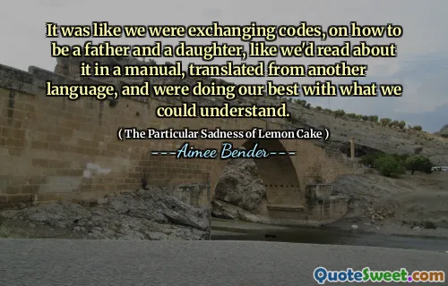 It was like we were exchanging codes, on how to be a father and a daughter, like we'd read about it in a manual, translated from another language, and were doing our best with what we could understand.