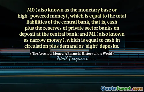 M0 {also known as the monetary base or high-powered money}, which is equal to the total liabilities of the central bank, that is, cash plus the reserves of private sector banks on deposit at the central bank; and M1 {also known as narrow money}, which is equal to cash in circulation plus demand or 'sight' deposits.