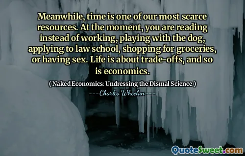 Meanwhile, time is one of our most scarce resources. At the moment, you are reading instead of working, playing with the dog, applying to law school, shopping for groceries, or having sex. Life is about trade-offs, and so is economics.