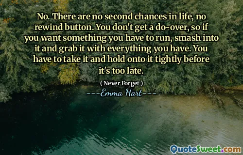 لا ، لا توجد فرص ثانية في الحياة ، لا زر الترجيع. لا تحصل على فعل ، لذلك إذا كنت تريد شيئًا عليك تشغيله ، وتحطيمه والاستيلاء عليه بكل ما لديك. عليك أن تأخذها والتمسك بها بإحكام قبل فوات الأوان.
