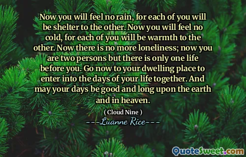 Jetzt werden Sie keinen Regen spüren, denn jeder von Ihnen wird Schutz vor dem anderen sein. Jetzt werden Sie sich nicht kalt fühlen, denn jeder von Ihnen wird zum anderen Wärme sein. Jetzt gibt es keine Einsamkeit mehr; Jetzt sind Sie zwei Personen, aber es gibt nur ein Leben vor Ihnen. Gehen Sie jetzt zu Ihrem Wohnort, um in die gemeinsamen Tage Ihres Lebens einzusteigen. Und mögen deine Tage gut und lange auf der Erde und im Himmel sein.